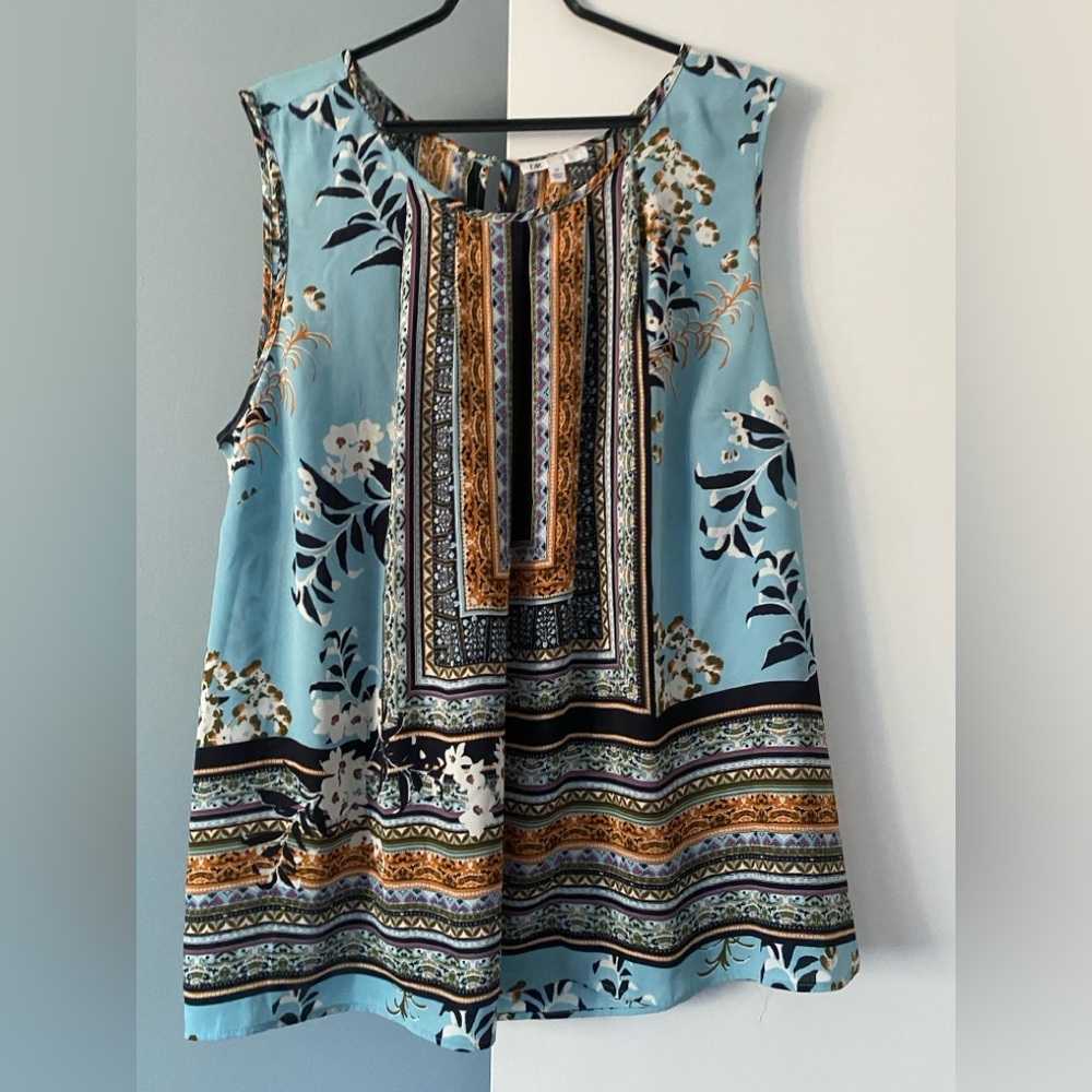 Floral Sleeveless Top with Geometric Patterns